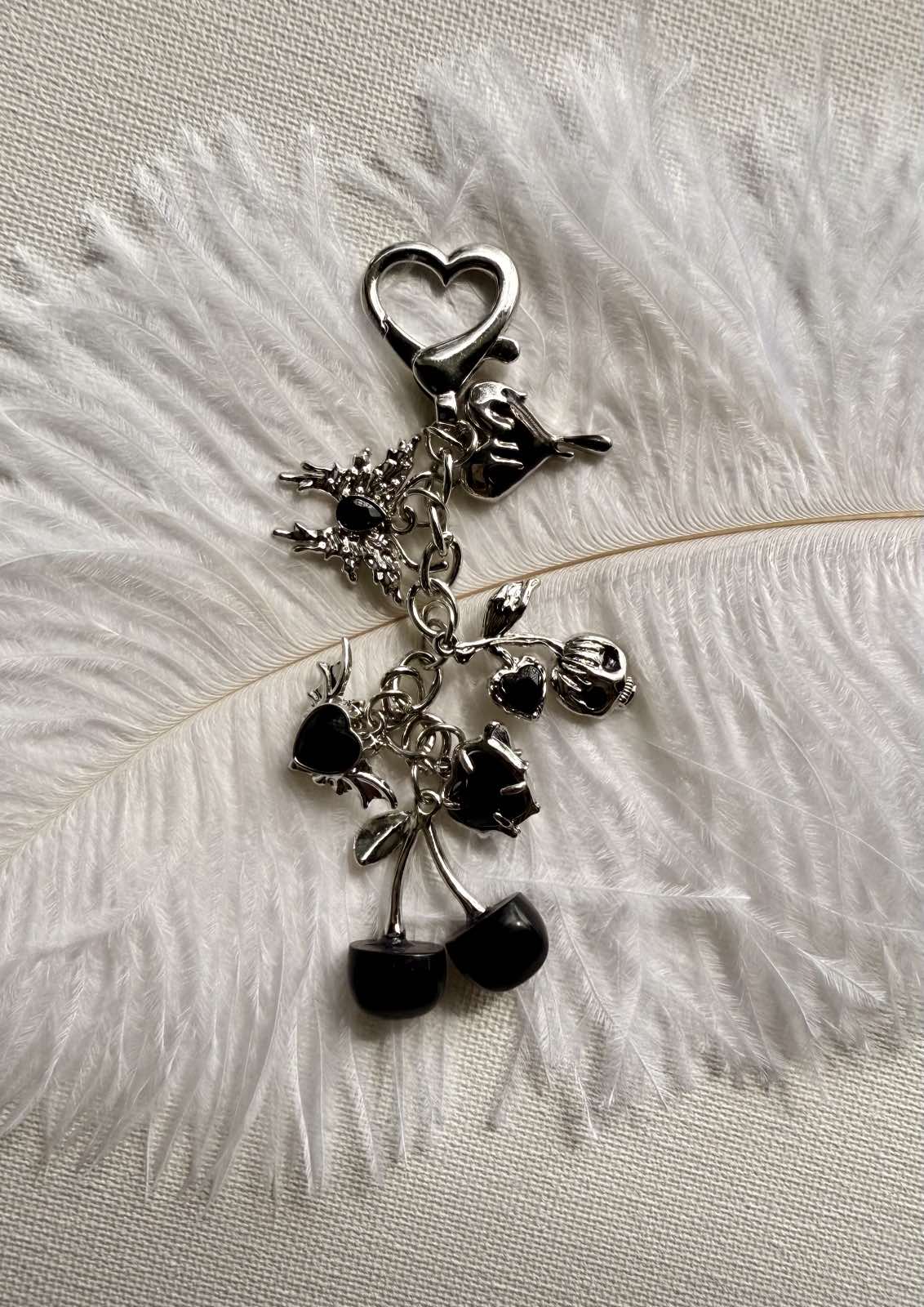 Devilish Cherry Keychain – Skull & Heart Gothic Enamel Charms