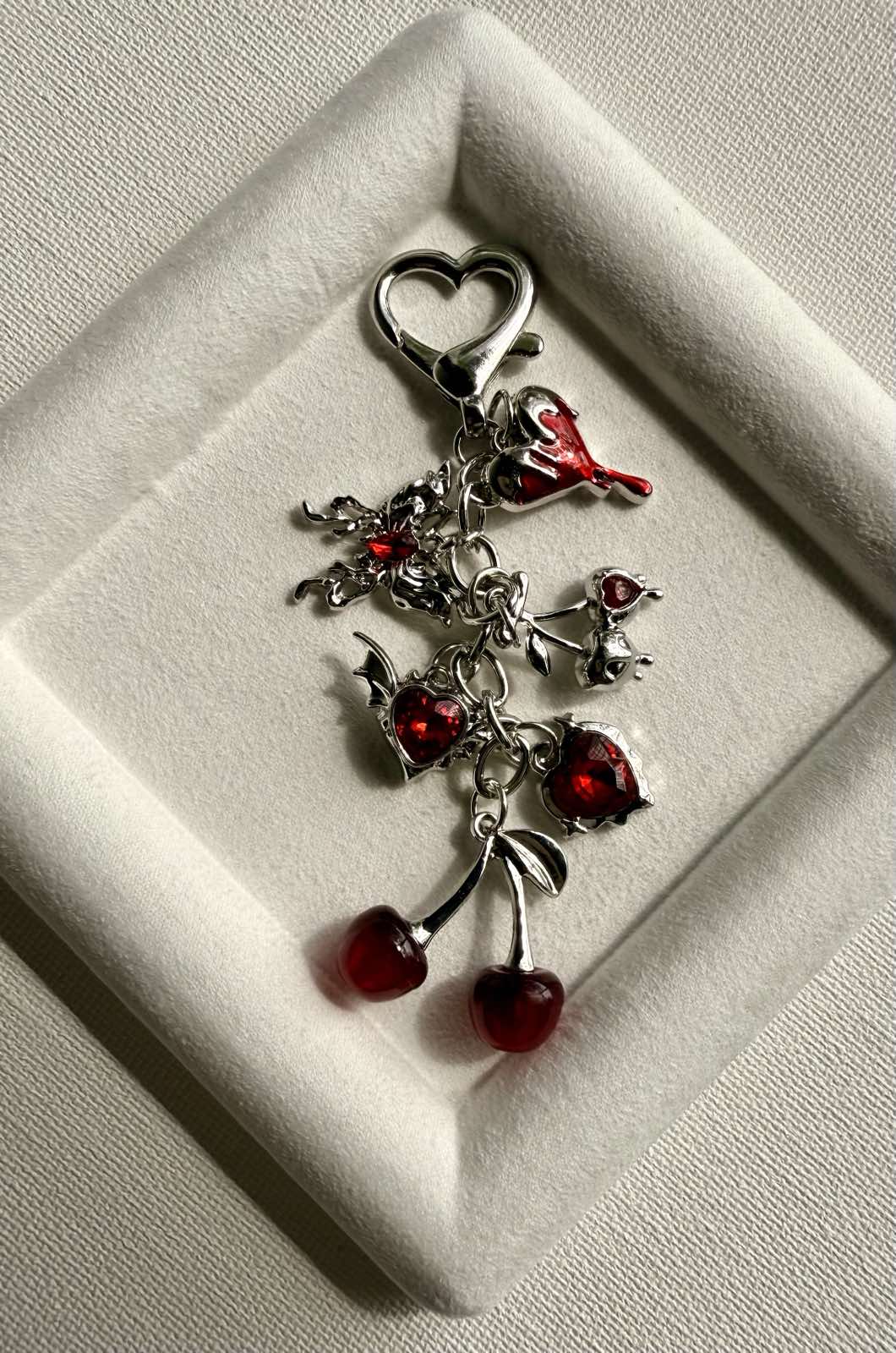 Devilish Cherry Keychain – Skull & Heart Gothic Enamel Charms