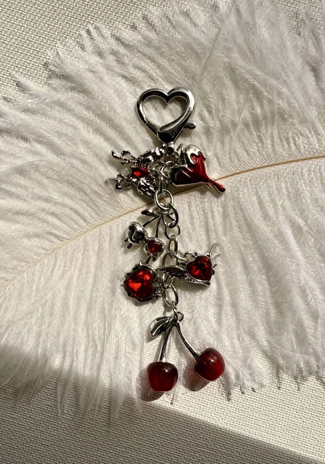 Devilish Cherry Keychain – Skull & Heart Gothic Enamel Charms