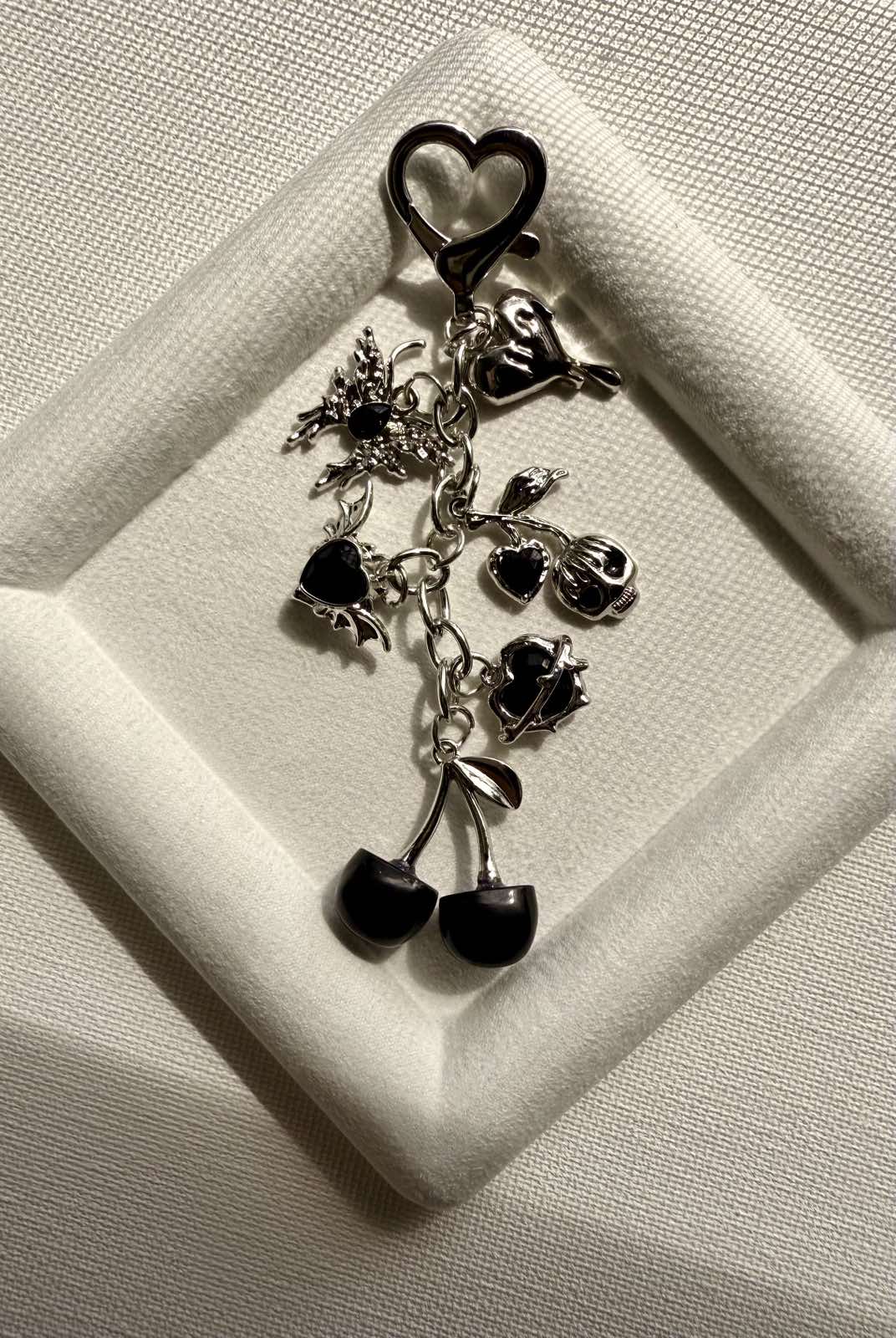 Devilish Cherry Keychain – Skull & Heart Gothic Enamel Charms