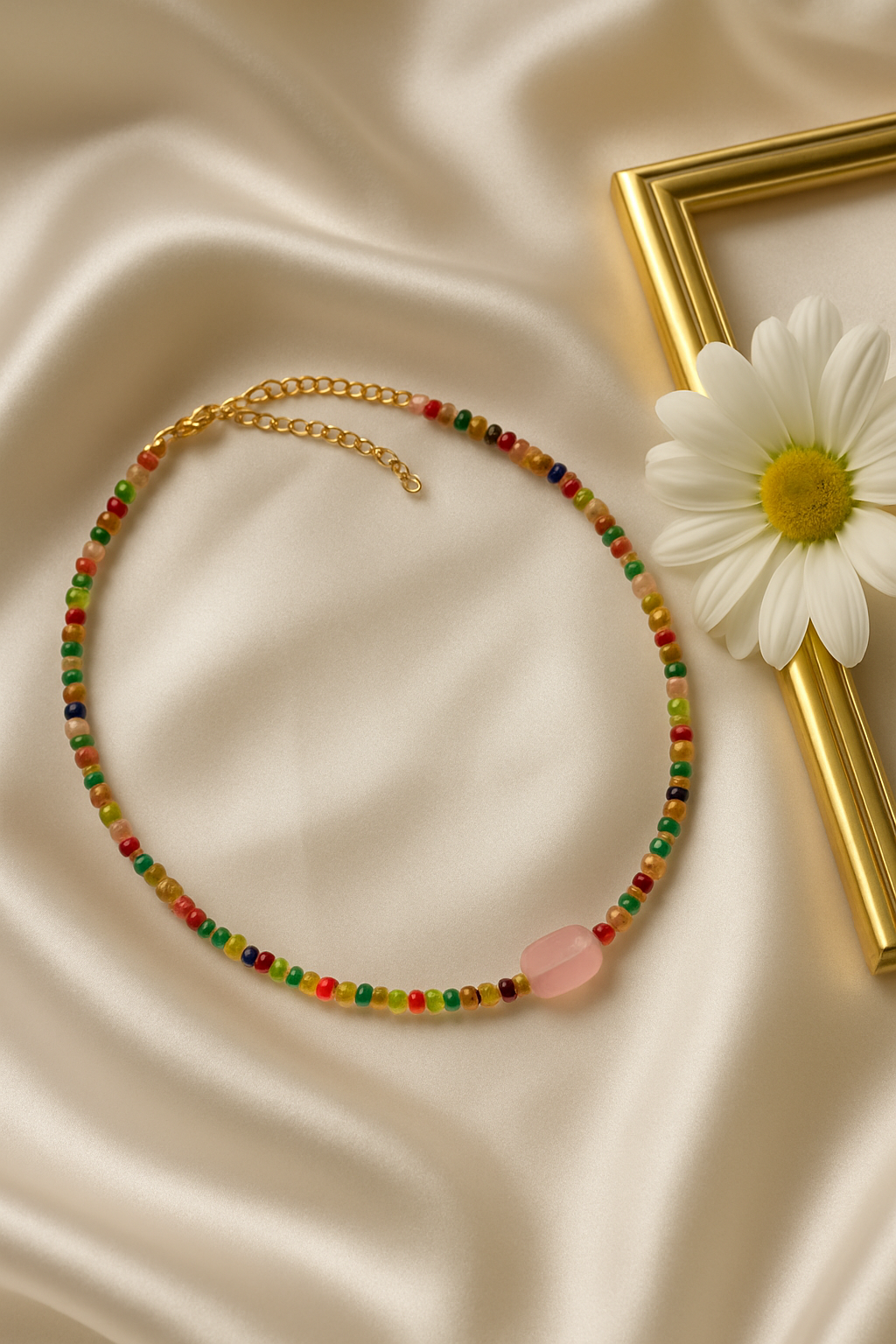 Rainbow Whisper – Rose Quartz & Multicolor Gem Choker