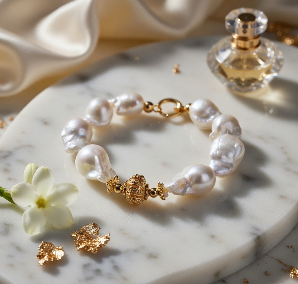 Baroque Gold Accent Pearl Bracelet