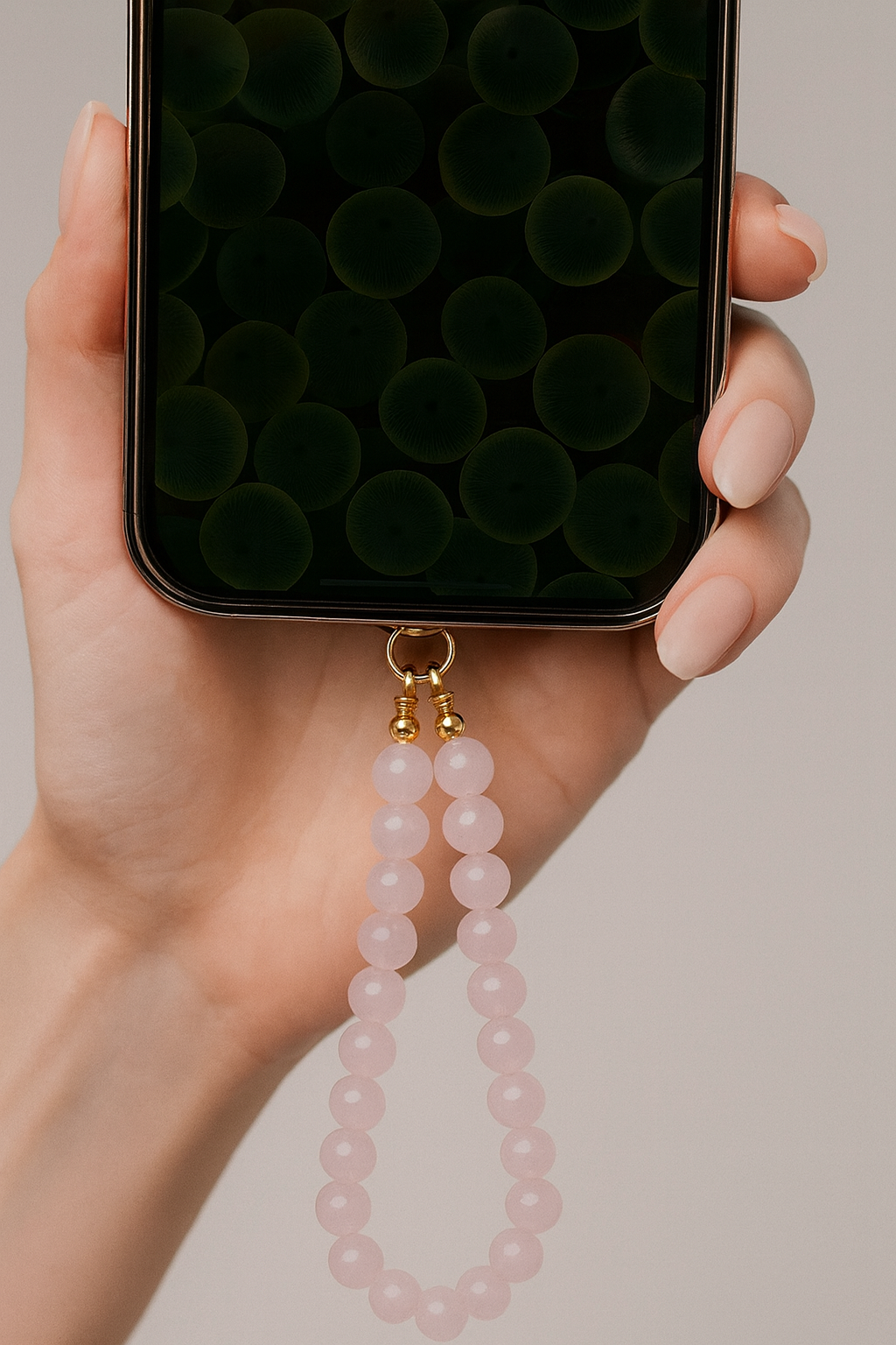 Blush Aura – Rose Quartz Beaded Phone Strap
