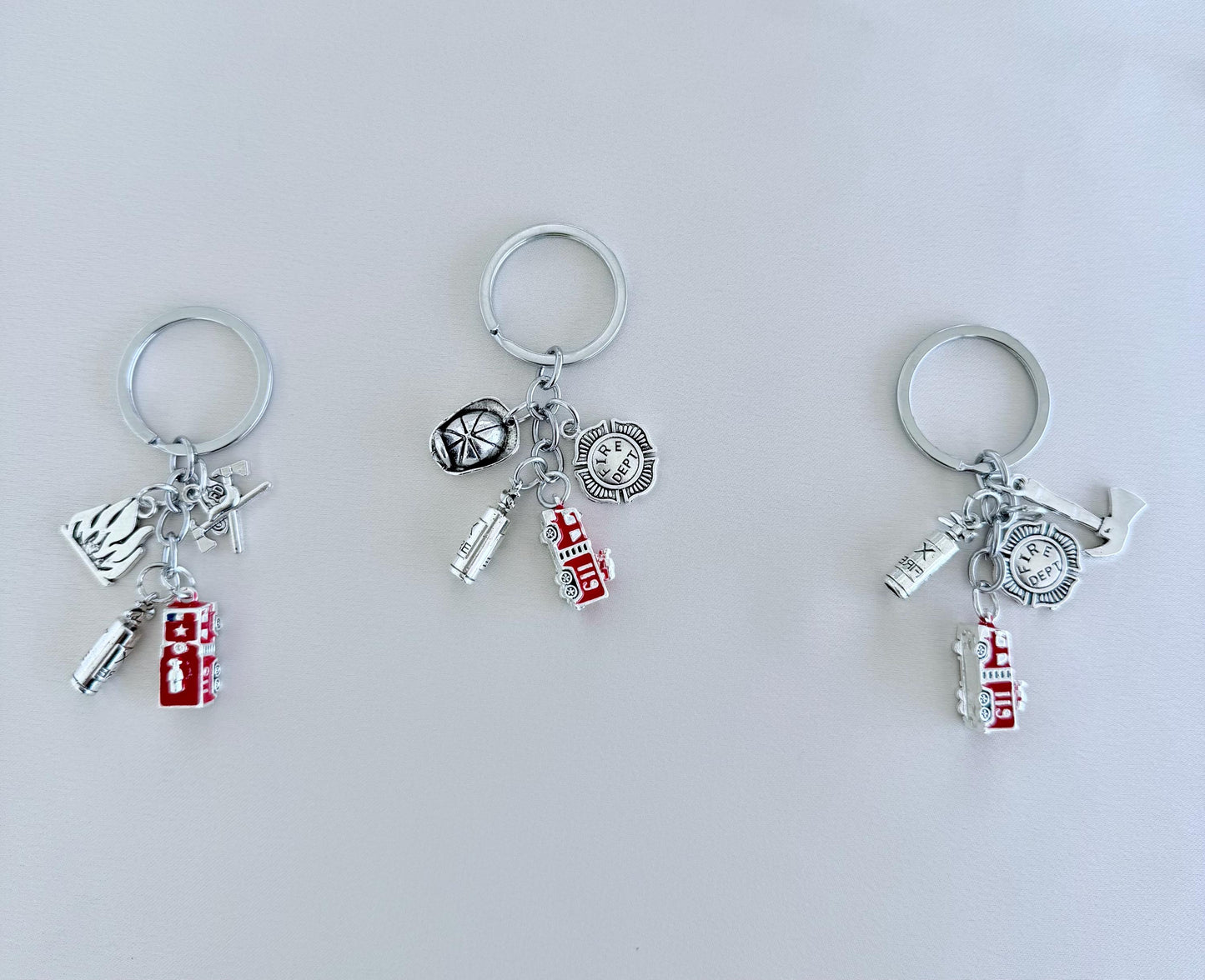 Firefighter Charm Keychain, Fire Truck Helmet Firefighter Badge Axe Charms Keyring, Gift for Him, Valentine's Day Gift, Gift for Her