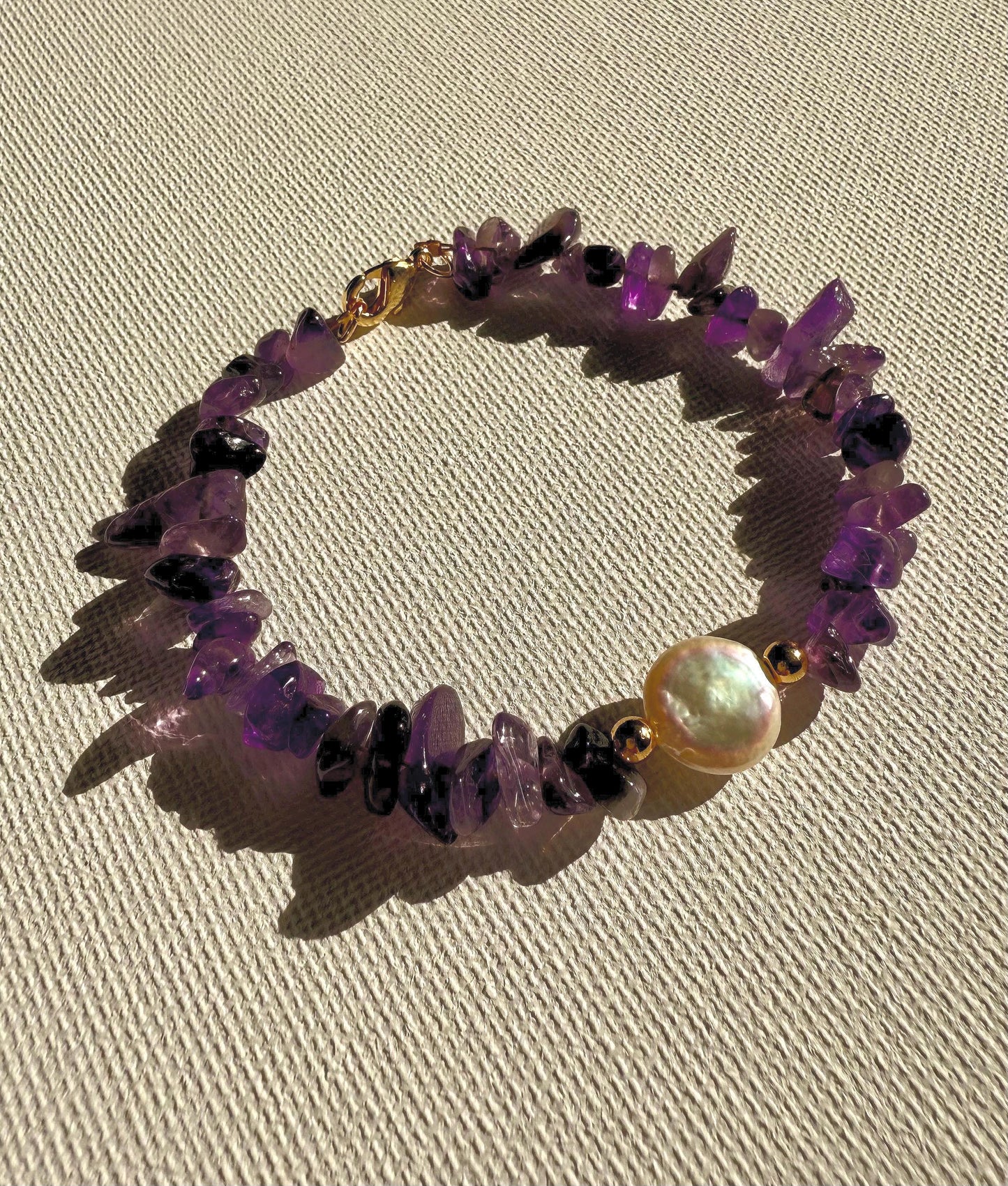 Everyday Dainty Crystal Bracelet, Natural Amethyst & Baroque Pearl Bracelet, February Birthstone, Purple Gemstone Bracelet, Gift for Her