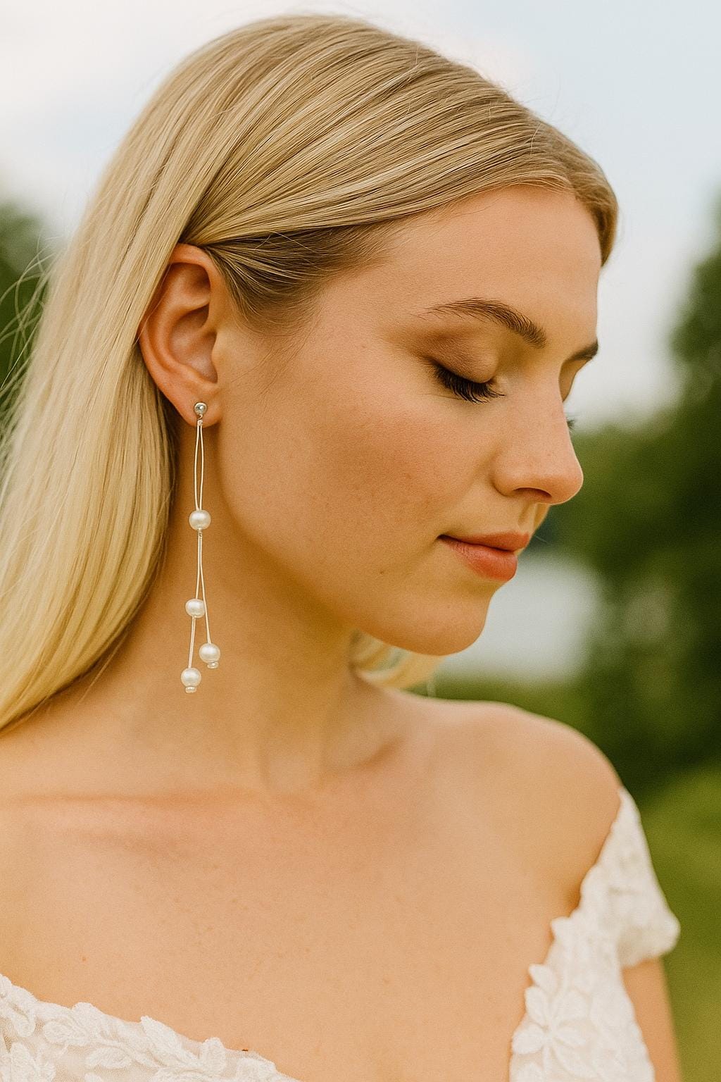 Freshwater Pearl Wedding Jewelry, Long Pearl Bridal Earrings, Silver Wire Dangle Earrings, Minimalist Drop Bridal Jewelry, Gift for Her