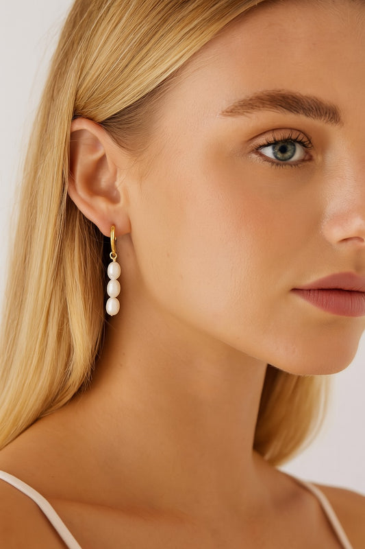 Pearl Cascade – Freshwater Triple Drop Earrings