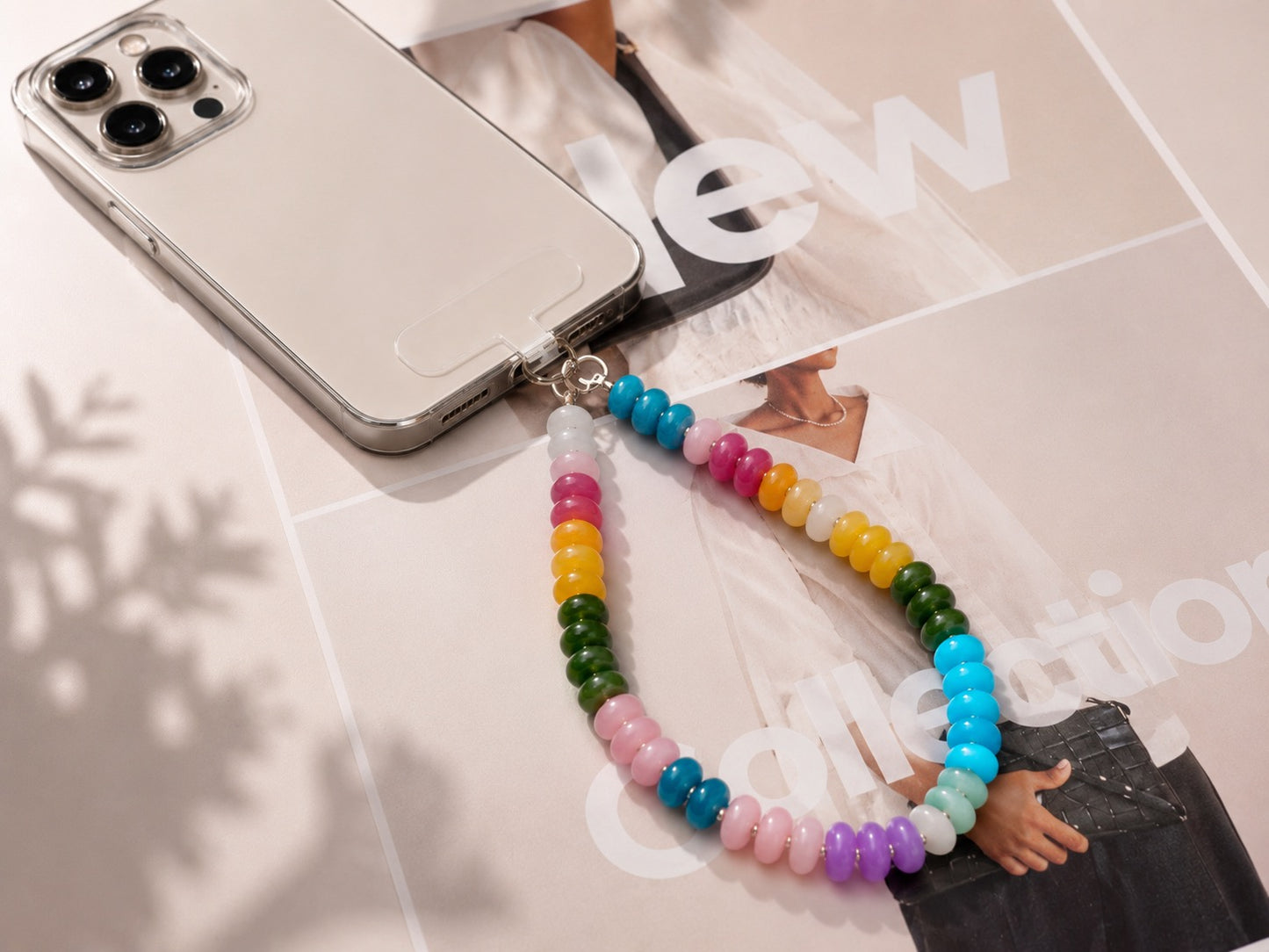 Prism Loop – Rainbow Quartz Beaded Phone Strap