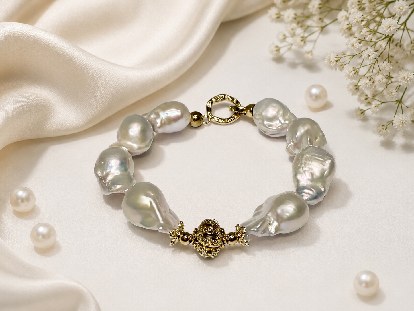 Baroque Gold Accent Pearl Bracelet