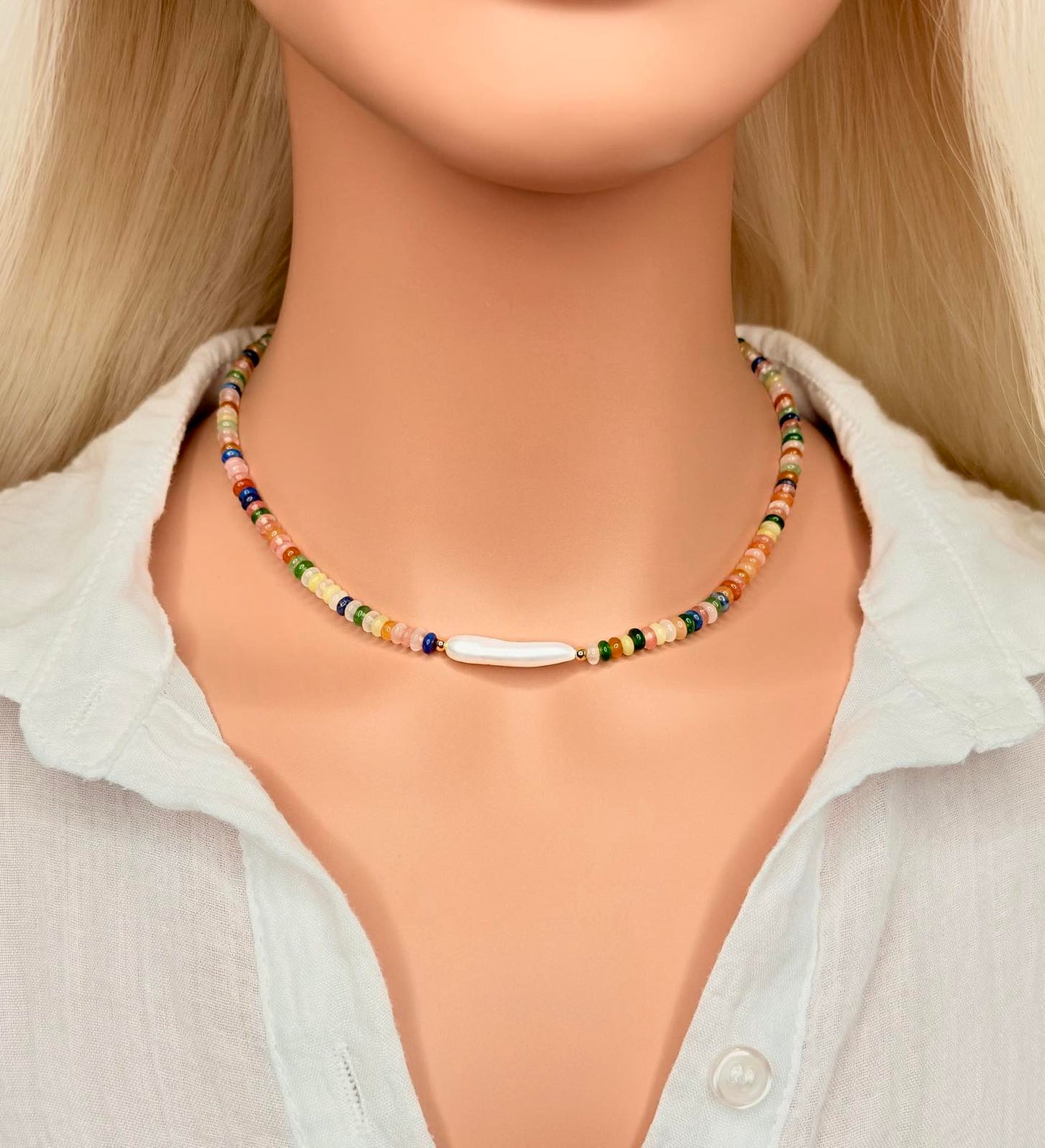 Rainbow Muse Gemstone & Pearl Choker