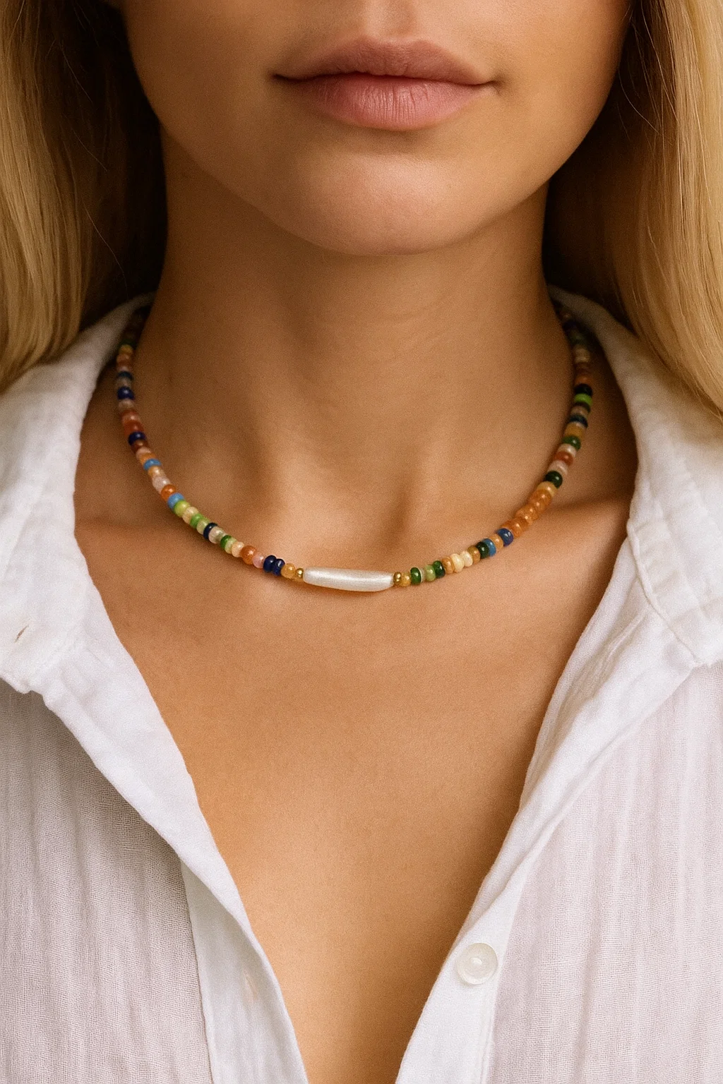 Rainbow Muse Gemstone & Pearl Choker