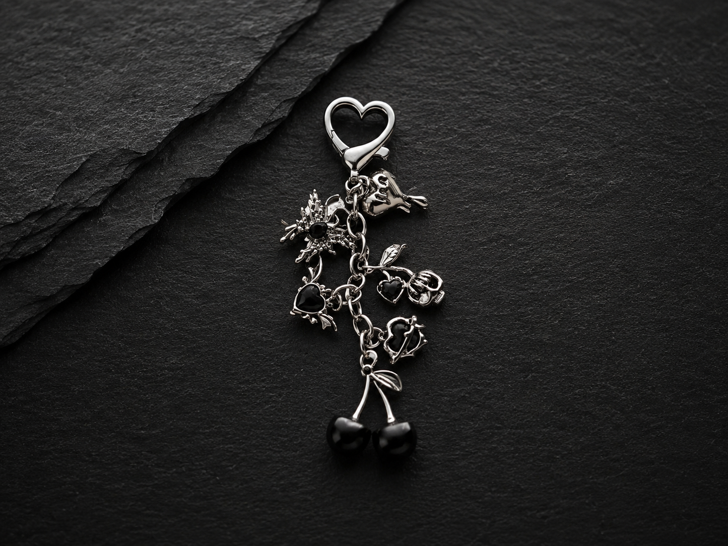Devilish Cherry Keychain – Skull & Heart Gothic Enamel Charms