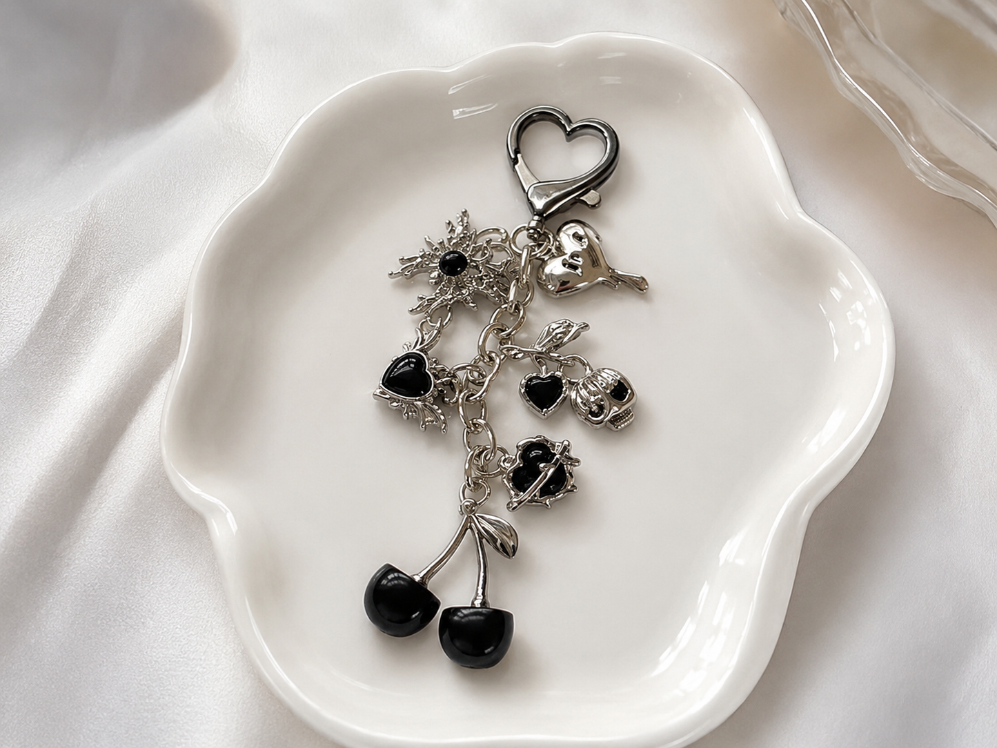 Devilish Cherry Keychain – Skull & Heart Gothic Enamel Charms