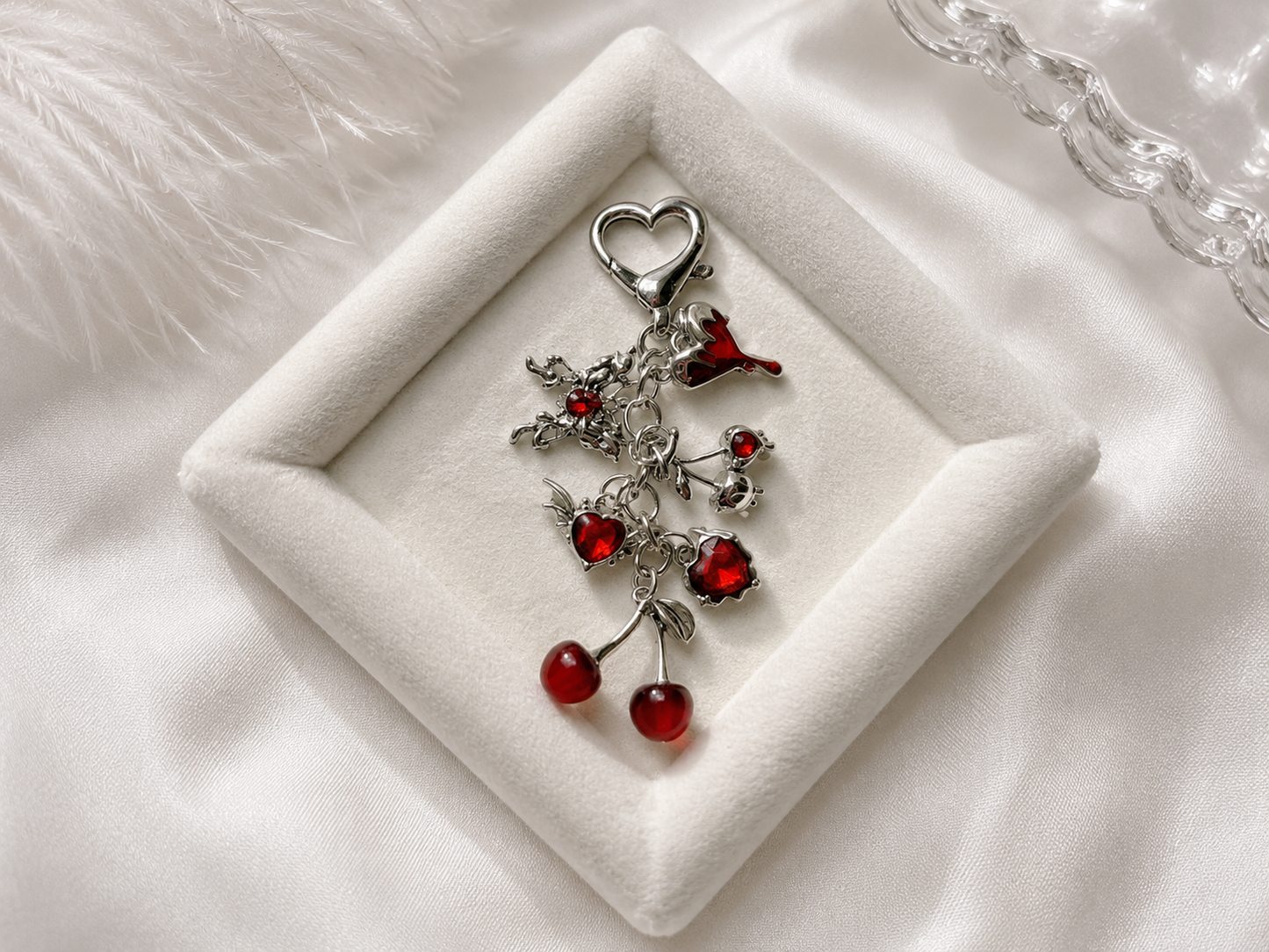 Devilish Cherry Keychain – Skull & Heart Gothic Enamel Charms