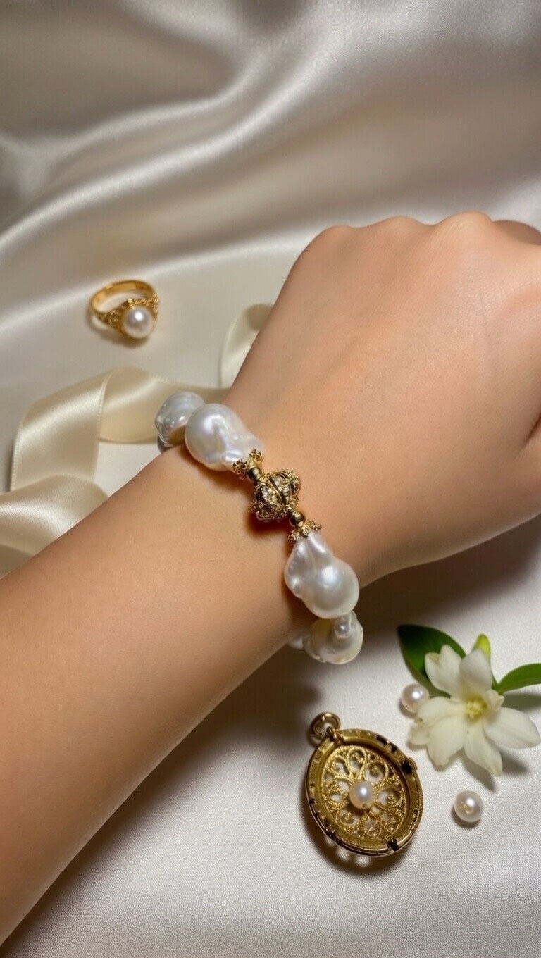 Baroque Gold Accent Pearl Bracelet