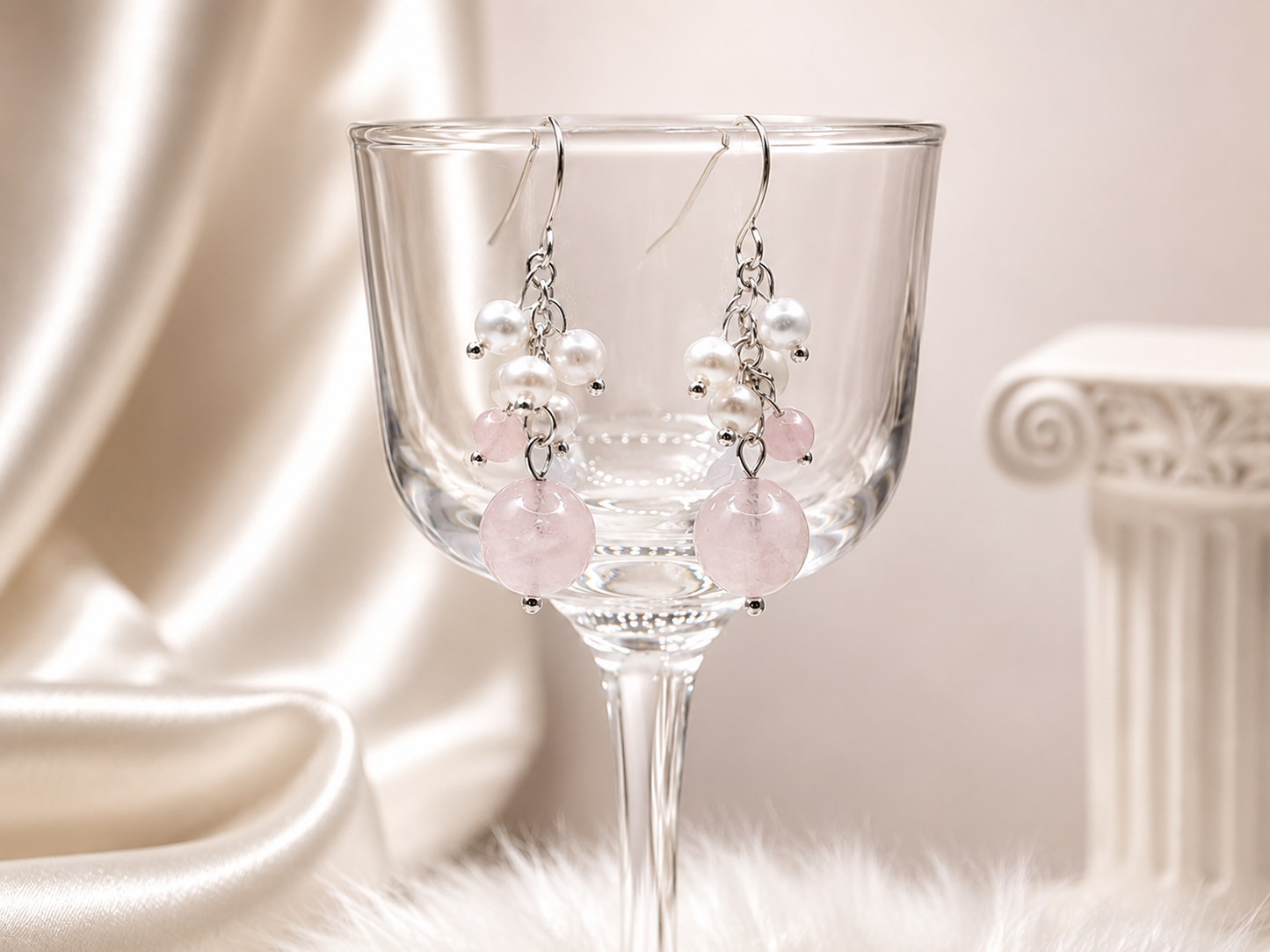 Rose Quartz and Pearl Dangle Earrings