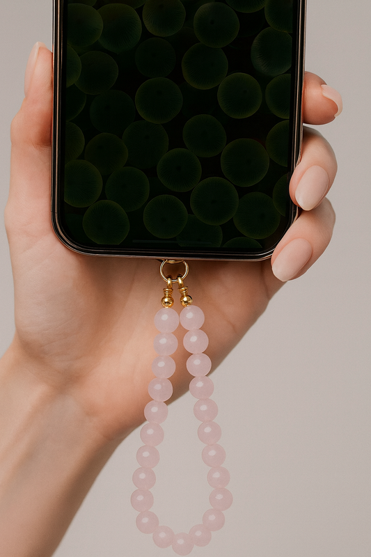 Blush Aura – Rose Quartz Beaded Phone Strap