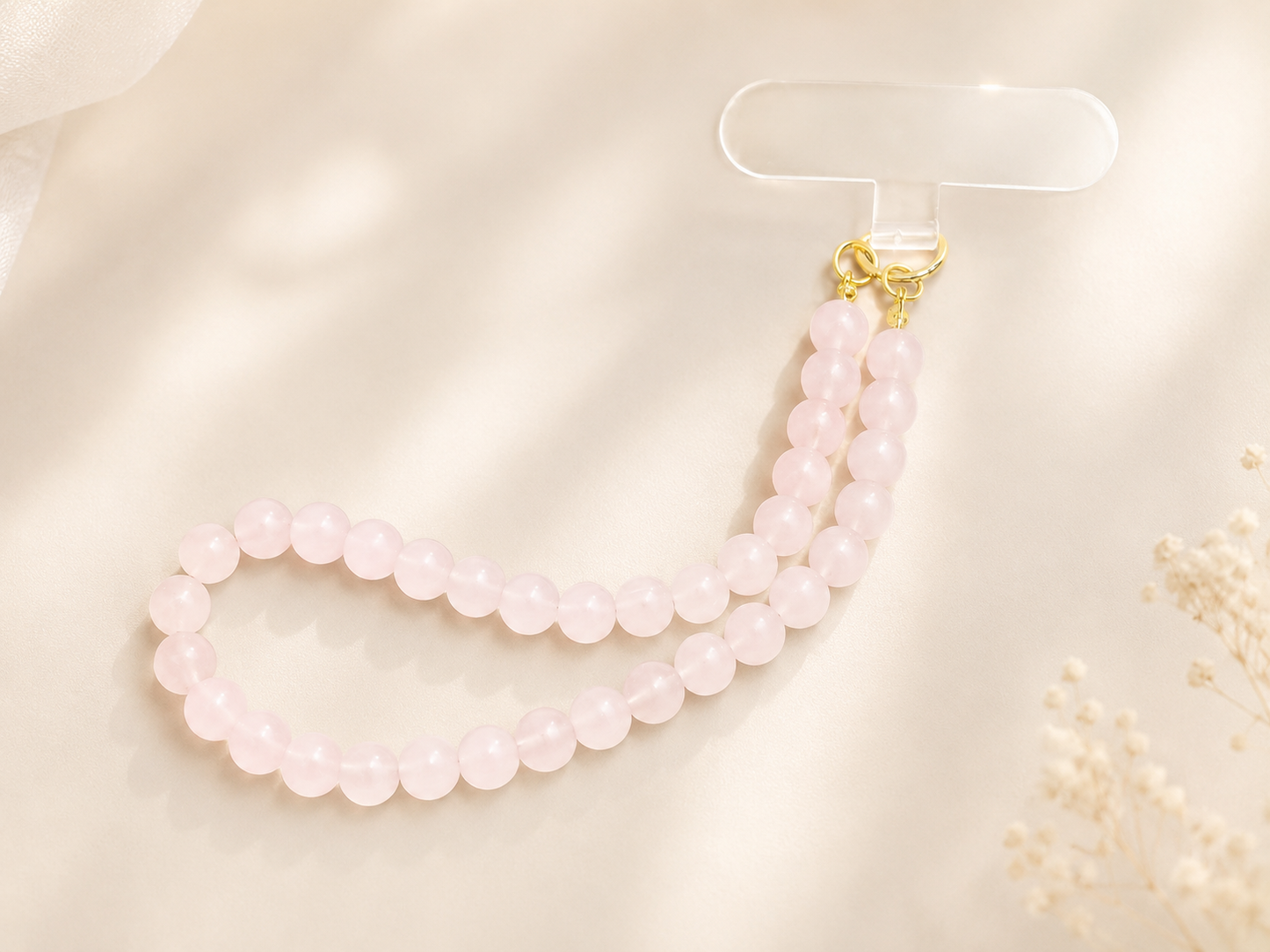 Blush Aura – Rose Quartz Beaded Phone Strap