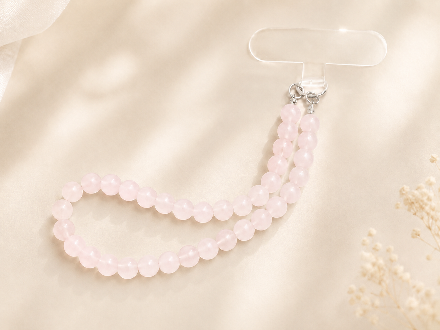 Blush Aura – Rose Quartz Beaded Phone Strap