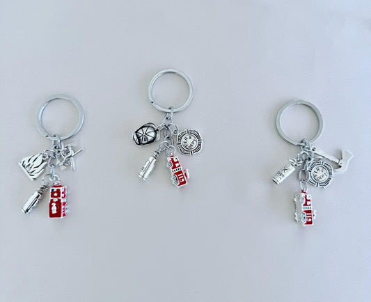 Firefighter Charm Keychain, Fire Truck Helmet Firefighter Badge Axe Charms Keyring, Gift for Him, Valentine's Day Gift, Gift for Her