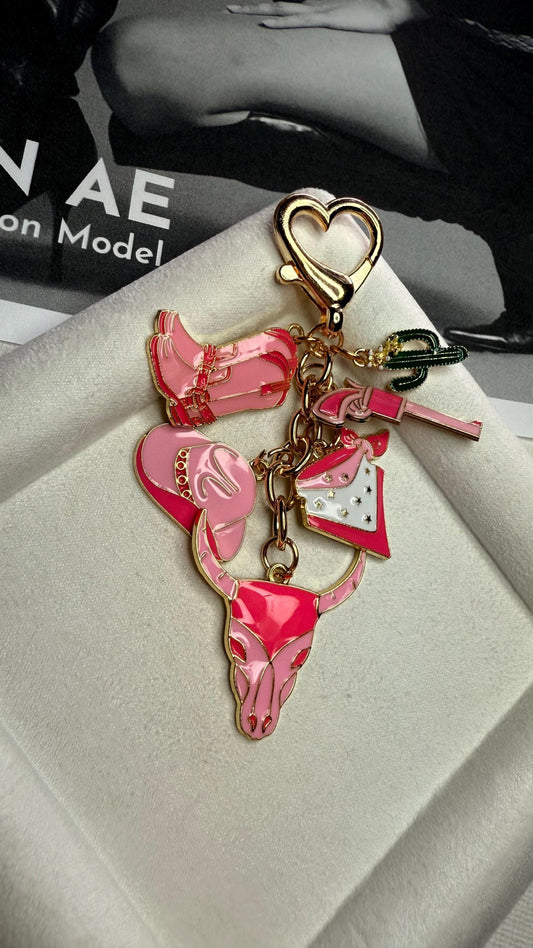Western Cowboy Cowgirl Charm Keychain, Boot & Hat Keychains with Cactus Gun and Bull Skull, Western Aesthetic Keyring for Bags, Gift for Her