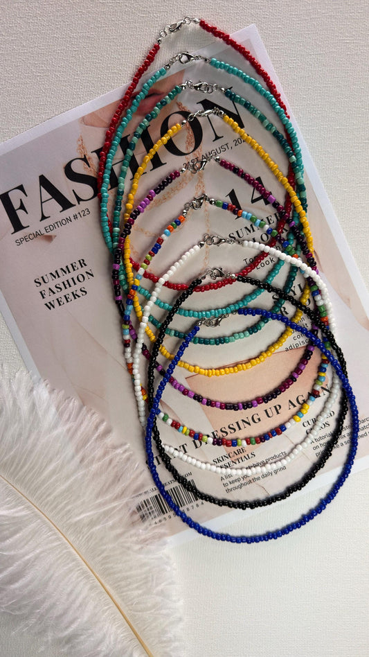 Custom Length & Color Seed Bead Choker Necklace, Minimalist Beaded Jewelry, Boho Layering Necklace, Adjustable Dainty Necklace, Gift for Her