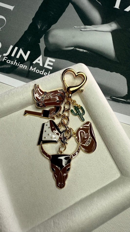 Boot & Hat Keychains with Cactus Gun and Bull Skull, Western Cowboy Cowgirl Charm Keychain, Western Aesthetic Keyring for Bags, Gift for Her
