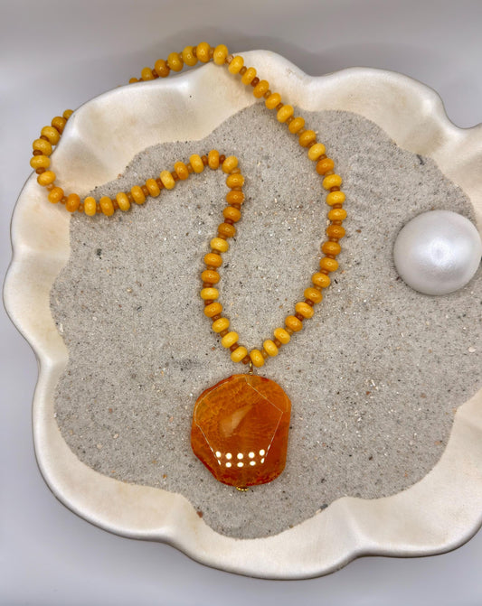 Chunky Bold Beaded Jewelry, Yellow Gemstone Statement Necklace – Faceted Agate Pendant, Boho Summer Necklace, Gift for Her, Gift for Mom
