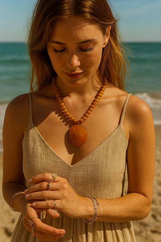 Yellow Gemstone Statement Necklace – Faceted Agate Pendant, Chunky Bold Beaded Jewelry, Boho Summer Necklace, Gift for Her, Gift for Mom