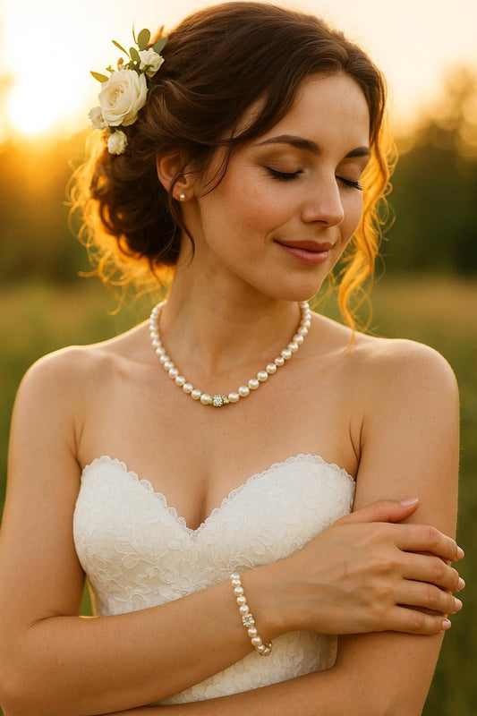 Elegant Pearl Stretch Bracelet, Freshwater Pearl Necklace, Handmade Classic Jewelry, Bridal Choker, Elegant Wedding Jewelry, Gift for Her