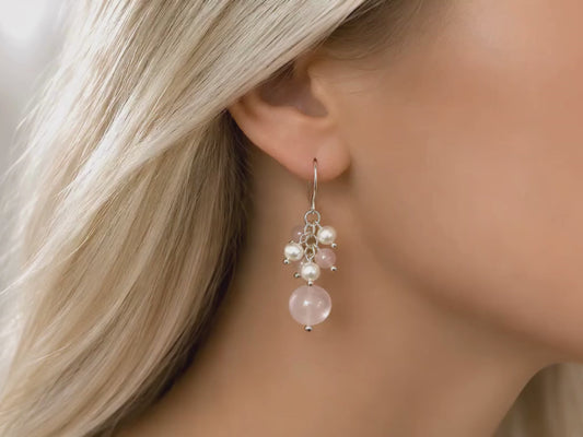 Rose Quartz and Pearl Dangle Earrings